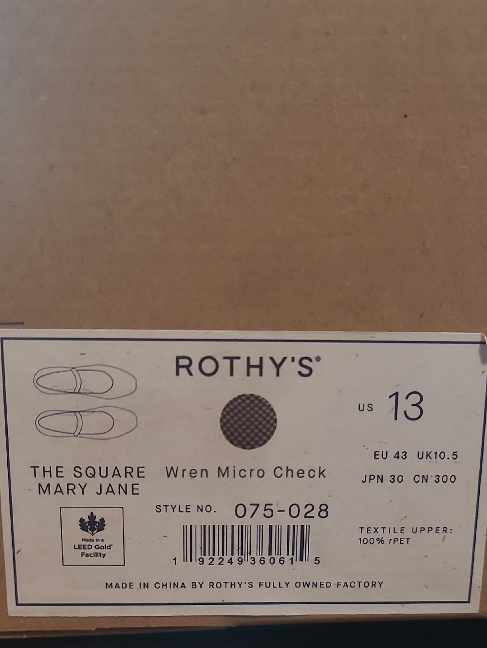 Rothys Wren Micro Check Square Mary Jane In Women Size 13